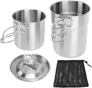 Foldable Camping Cookware, 304 Stainless Steel Lightweight Pot Pan Set with Handle, Frying Pans Camping Mugs Pot Soup Pots for Hiking Traveling Camping Backpacking
