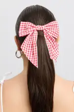 Red Check Gingham Bow Hair Clip