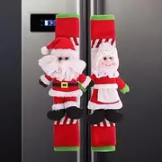 Set of 2 Christmas Refrigerator Door Handle Covers Santa Couple Fridge Handle Protector Kitchen Appliance Handle Covers for Refrigerator Microwave Stove Oven Dishwasher