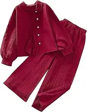 [Generic] Children's Clothing Autumn New and Large Children's Lapel Long Sleeve Shirt and Trousers Girls' Suit Athletic Shirt Teen Girl (Wine-B, 8 Years)