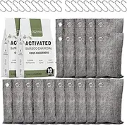COZYRA 20 Pack Activated Charcoal Odor Absorber with Hooks 20 x 3.8oz Bamboo Charcoal Air Purifying Bags for Home, Pet, Closet, Shoe, Cars Natural Fresh Moisture Eliminator