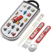 Skater TACC2AG Children's Bento Trio Set, Chopsticks, Spoon, Fork, Kids' Cutlery, Antibacterial, Easy to Open Slide Type, Made in Japan, Disney Cars 25 Boys