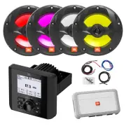 Marine Bluetooth Receiver, 4x 6.5" 225W LED Boat Black Speakers, Amplifier w/Kit