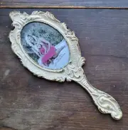 Vintage Ornate Hand Mirror Photo Frame Cast Metal Shabby