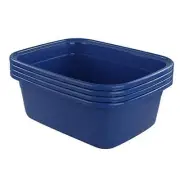 4-Pack Washing Basin Dish Pan Large Plastic Wash Basin, Blue 16 Quart