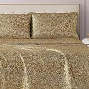 Juicy Couture King Size Satin, Deep Pocket, with 1 Fitted Sheet, 1 Flat Sheet, 2 Pillowcases, Wrinkle Resistant and Anti Pilling Satin Bed Sheets - Monica Leopard