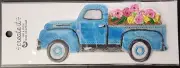 Create It Peel & Stick Iron-On Fabric Applique Blue Vintage Truck Flowers 6.25"