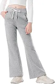 [Rolanko] Girls Flare Wide Leg Sweatpants Elastic Waist Bell Bottoms Pants for Kids Sweats with Pockets 5-12Y