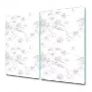 Tempered Glass Bread Board Worktop Saver Kitchen Flowers white and grey 2x30x52