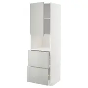 METOD / MAXIMERA hi cab f micro w door/2 drawers, white/Havstorp light grey, 60x60x200 cm