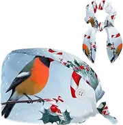 [CWAGFEQZ] Scrub Caps Women,Scrub Hats Suitable for Women,Snowflake Christmas Red Bird