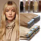Tape In Thick Hair Extensions 100% Russian Remy Real Human Hair Skin Weft Blonde