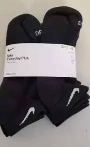 NIKE EVERYDAY PLUS DRI-FIT ANKLE SOCKS BLACK Size (Men 8-12, WMN 10-13)