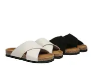 EVERAU® Women Slides Leather Crossover Summer Croia - Sand / AU Ladies 9 / AU Men 7 / EU 40