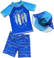 [Best for All] Baby Toddler Boys Two Pieces Swimsuit Set Swimwear Dinosaur Bathing Suit Rash Guards with Hat UPF 50+