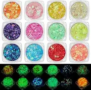Joyeee Glow in The Dark Body Face Glitter Gel, 12 Colors Luminous Iridescent Chunky Glitter, UV Black Light Glitter for Body, Face, Hair, Eyeshadow, Carnival Party Halloween Makeup