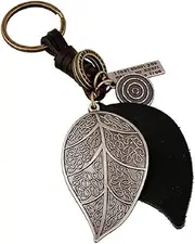 [Generic] Alloy & Large Leaf Keychain Vintage Leather Braided Key Chain Genuine Leather Keychain Decorative Pendant for Men and Women Keys