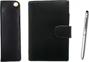 Eco B7 Cowhide Leather Mini Notebook and Horizontal Hook Pen Case Black Smartphone Touch Silver Painted Metal 2 Color Rotating Ballpoint Pen Set T23-LS002B-NK01B-QSJW703-TO
