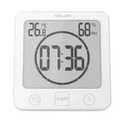 White 1/10 Minute Countdown Waterproof Bathroom Wall Clock Thermometer Hygrometer Suction Cup Kitchen Timer