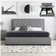 GAS LIFT DOUBLE SIZE GREY FABRIC STORAGE BED FRAME