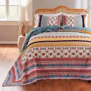 THALIA BOHEMIAN XXL King BEDSPREAD SET : COTTON BOHO MEDALLION RED BLUE FLOWERS