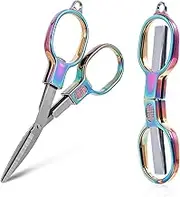 Ymapinc Folding Scissors, Travel Safety Scissors, Portable Mini Scissors with Keychain Fits in Pocket, Stainless Steel, Retractable Compact Scissors for Home, Office, Outdoor, 2 Pack