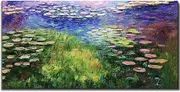 Framed Oil Painting,Hand Painted Modern Abstract Textured Big Wall Paintings,Can be Hung Home Decoration Large Canvas Wall Art,Monet Style Water Lily Replica (80 x 40 cm)