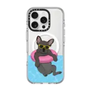 iPhone 16 Pro Clear Case MagSafe Compatible Swimming Frenchie (Black)