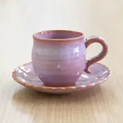 Hagi-yaki coffee cup & saucer with pink dots, Japanese tableware, m From Japan