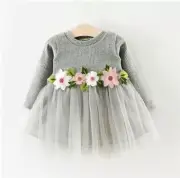 size 3-6 months new baby girls dress grey long sleeve flower tulle dress