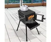 Camping Oven Camp Stove Portable Caravan Cooker Burner Outdoor Chimney - Black