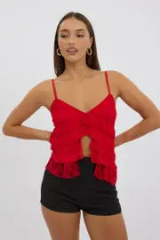 Red Singlet Top Lace - Size 16XL, Women's Singlet