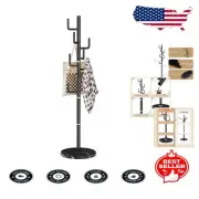Stainless Steel Freestanding Coat Rack with 8 Hooks & Elegant Marble Base