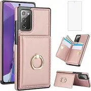 Asuwish Phone Case for Samsung Galaxy Note 20 5G Cover with Screen Protector and RFID Card Holder Slot Ring Kickstand Cell Accessories Flip Mobile Note20 Notes 20s Twenty Not S20 Women Men Rose Gold