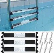 Therwen Stainless Steel Pool Ladder Steps Replacement 1.9 Inch Non Slip Swimming Pool Ladder Rung Step with Bolts Swim Stairs Steps Pedal for above Ground Inground Pools (3 Set)