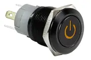 3/4" Black Steel Power Switch w/ Orange Amber LED Light Latching Button 19mm 12V