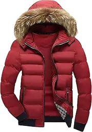 [JEShifangjiusu] Men's Long Sleeve Waterproof Padlock Warm Coat With Hat, Red 2, 3XL