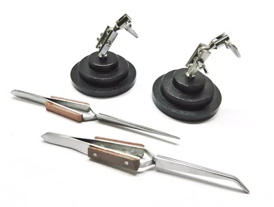 Helping Hand Soldering Stands 3rd Hand Bases & 2 Cross Lock Fiber Grip Tweezers