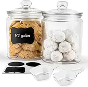 Kook Glass Kitchen Jars, Food & Cookie Storage Containers for Pantry, Bathroom Apothecary Canisters, Airtight Lids, Dishwasher Safe, with Chalk and Labels, 2 Litre, Set of 2