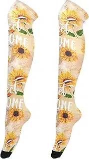 [Caihoyu] Womens Knee High Socks Flexible Long Knee High Socks Over Knee Thigh Socks for Stage Performances Vintage Sunflowers Sweet Home, Vintage Sunflowers Sweet Home