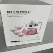 Mini Glass Teapot Set - Pot 425 ml 4 Cups 50ml New With Box