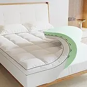 Memory Foam Mattress Topper Queen, 4inch Dual Layer Cooling 2''Gel Green Tea Memory Foam & 2" Pillow Top Mattress Pad, 8-21inch Deep Pocket, Egg Crate for Back Pain Relief
