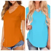Small - Womens Short Sleeve V-Neck Super Compfortable Rayon Casual T-Shirts Tops
