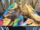 Multicolor Epoxy Resin Walnut River Table, Dining Table, Kitchen Table Counter