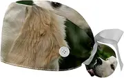 [WOSHJIUK] Working Hat 2 Pack Scrub Caps for Women,Happy Golden Retriever Dog,Tie Back Cap Adjustable Scrub Hat