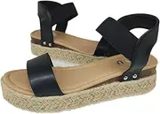 [MZYU] Women's Comfortable Open Toe Espadrilles Platform Sandals, Casual Summer Wedges with Stretchable Ankle Strap