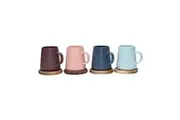 4pc Coffee Culture Matte Ceramic Tea Coffee Mug Set With Wood Coasters Colourful