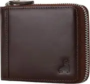 [CALFART] Slim Zipper Wallets for Men RFID Leather Mens Bifold Creidt Card Holder Zip Around Wallet with Coin Pocket, Brown, Medium, Zipper Wallets for Men