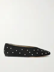 [Le Monde Béryl] Le Monde Béryl - Regency Crystal-embellished Suede Ballet Flats - Black - IT42 IT 42 Black