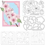 Realistic Peach Blossom Layering Stencils Set for Card Making, Flower Stencil Template Silicone Stamps and Die Sets for Scrapbooking DIY Crafting